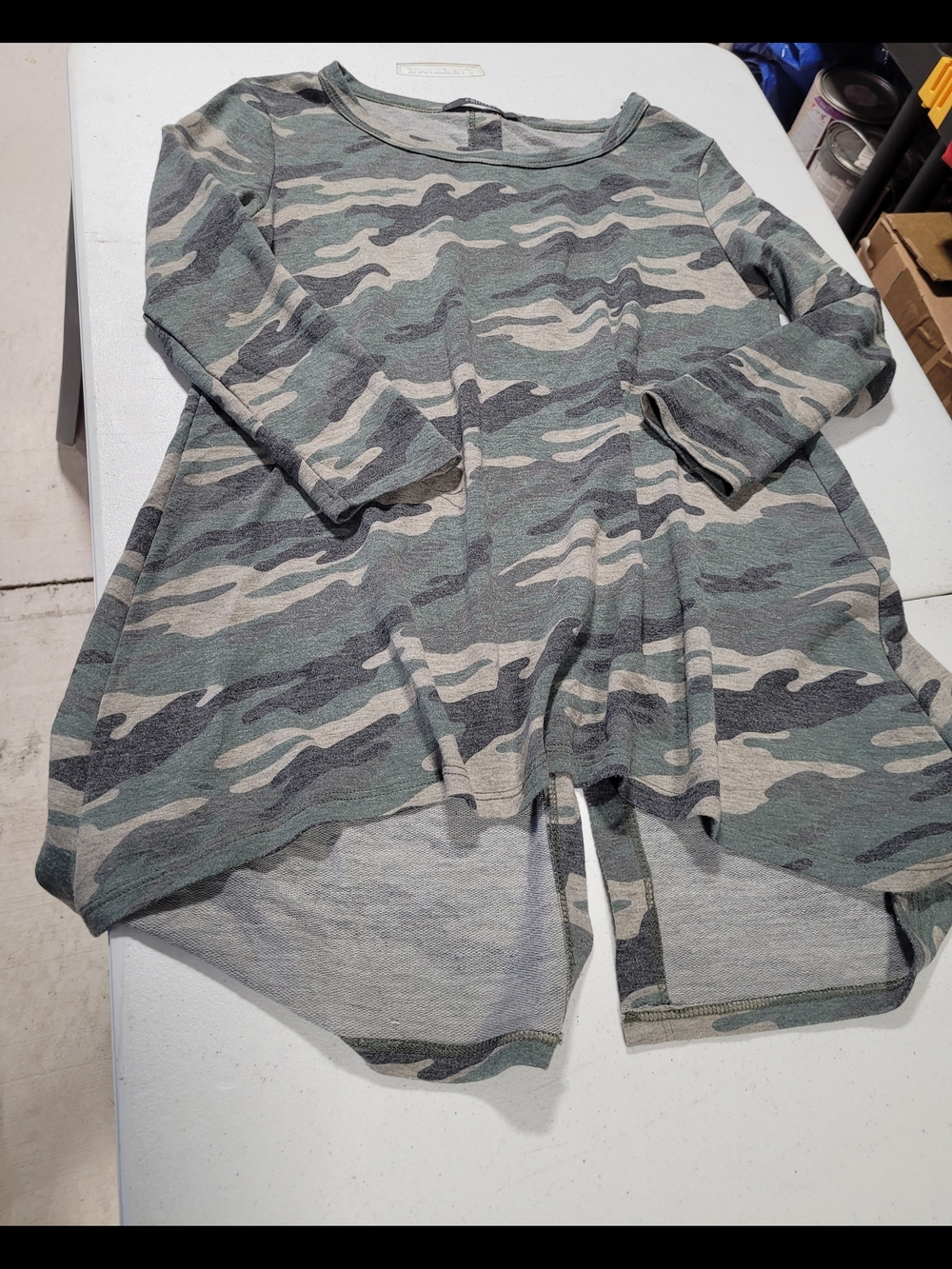 Casual Crewneck Camo Tunic Top - Green Camouflage